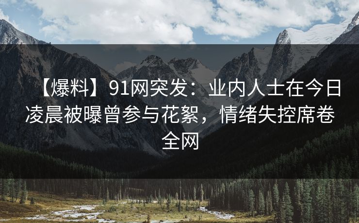 【爆料】91网突发：业内人士在今日凌晨被曝曾参与花絮，情绪失控席卷全网